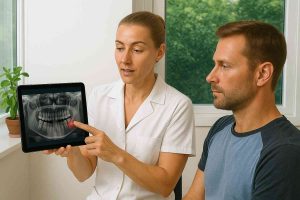 an image of a dentist and patient talking about wisdom teeth removal in San Jose CA