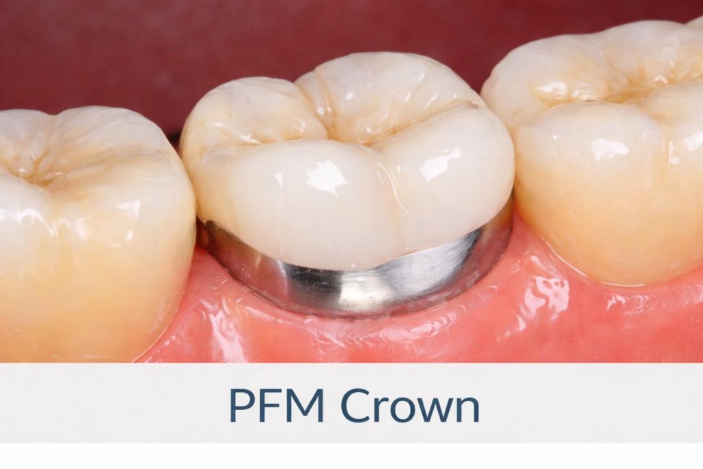 an image of a porcelain fused metal (pms) crown in san jose ca