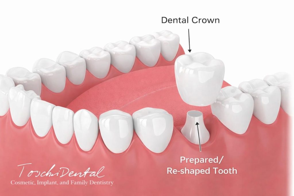 An illustration of what is a dental crown and a prepared tooth